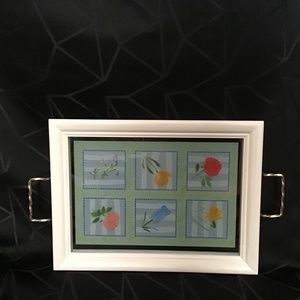 NWOT Hallmark wood and glass tray with silver metal handles